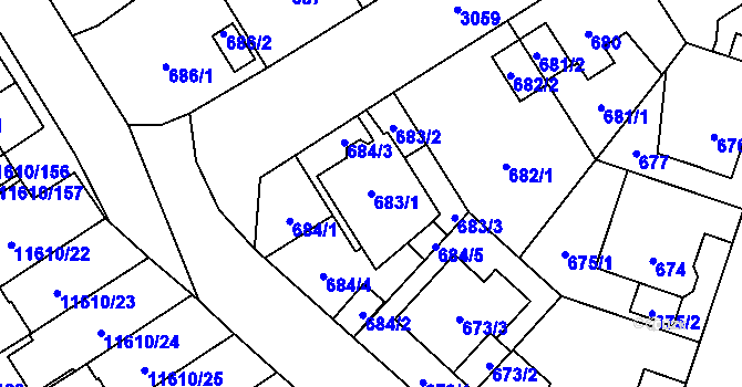 Parcela st. 683/1 v KÚ Bolevec, Katastrální mapa