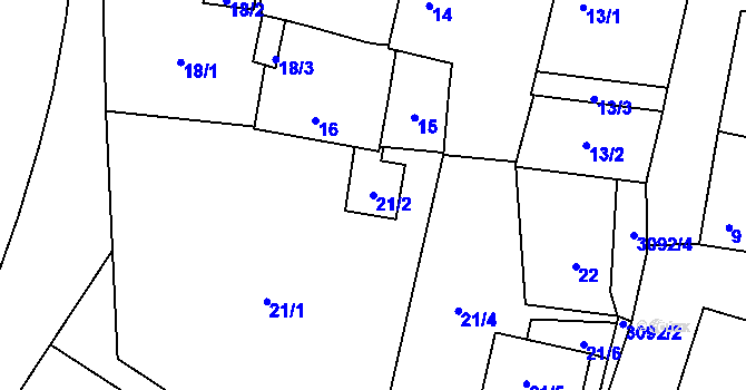 Parcela st. 21/2 v KÚ Bolevec, Katastrální mapa