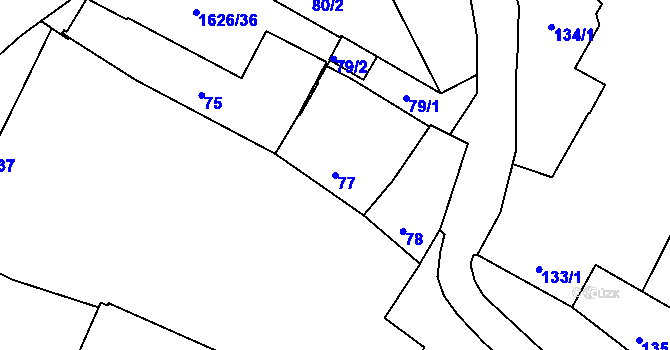 Parcela st. 77 v KÚ Bolevec, Katastrální mapa