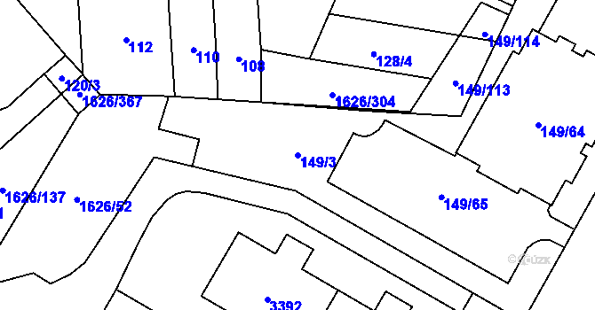 Parcela st. 149/3 v KÚ Bolevec, Katastrální mapa