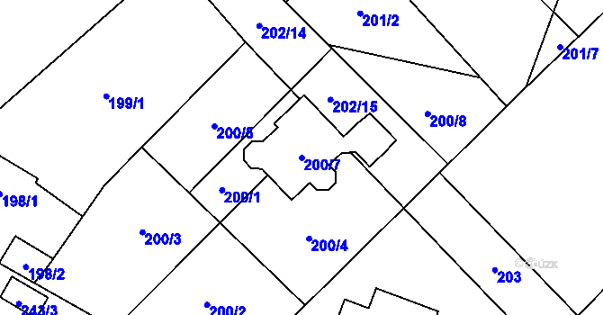 Parcela st. 200/7 v KÚ Bolevec, Katastrální mapa