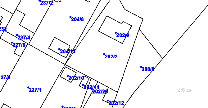 Parcela st. 202/2 v KÚ Bolevec, Katastrální mapa