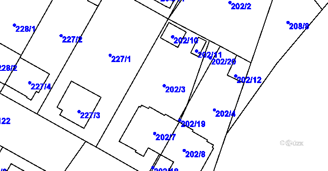 Parcela st. 202/3 v KÚ Bolevec, Katastrální mapa