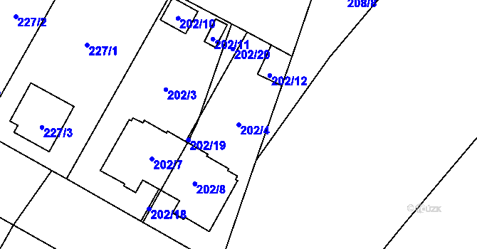 Parcela st. 202/4 v KÚ Bolevec, Katastrální mapa