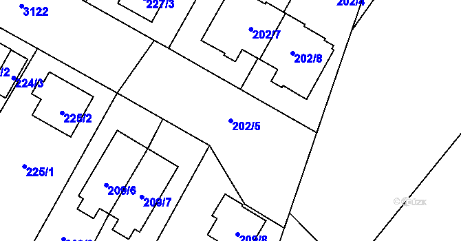 Parcela st. 202/5 v KÚ Bolevec, Katastrální mapa