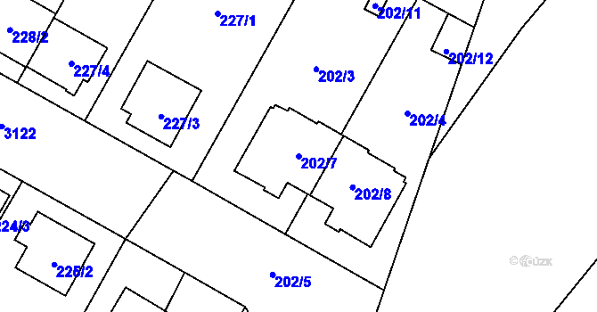 Parcela st. 202/7 v KÚ Bolevec, Katastrální mapa