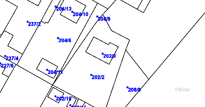Parcela st. 202/9 v KÚ Bolevec, Katastrální mapa