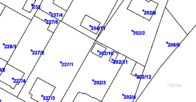 Parcela st. 202/10 v KÚ Bolevec, Katastrální mapa