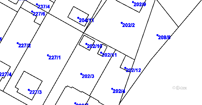 Parcela st. 202/11 v KÚ Bolevec, Katastrální mapa