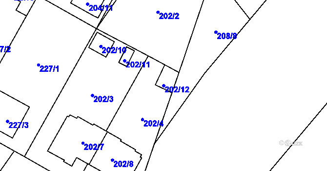 Parcela st. 202/12 v KÚ Bolevec, Katastrální mapa