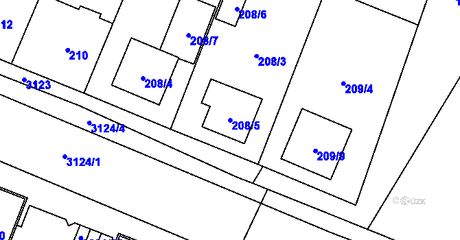 Parcela st. 208/5 v KÚ Bolevec, Katastrální mapa