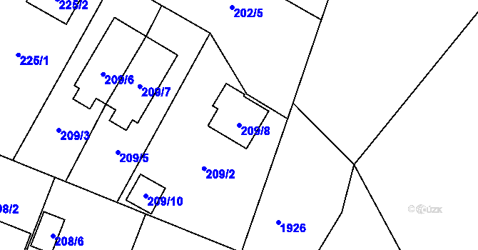 Parcela st. 209/8 v KÚ Bolevec, Katastrální mapa