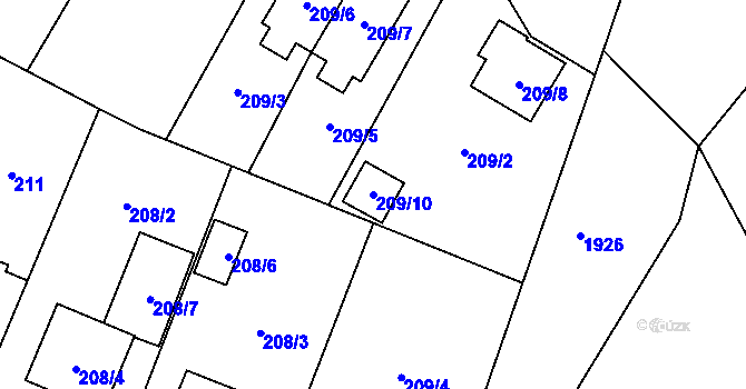 Parcela st. 209/10 v KÚ Bolevec, Katastrální mapa