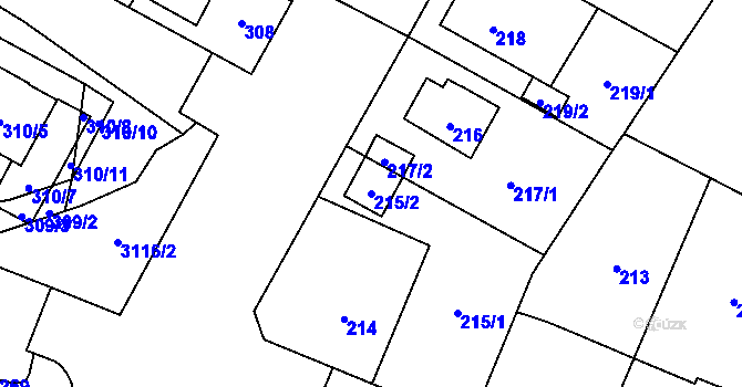 Parcela st. 215/2 v KÚ Bolevec, Katastrální mapa