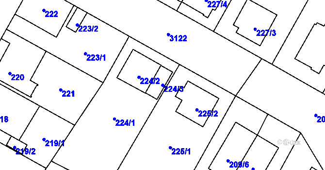 Parcela st. 224/3 v KÚ Bolevec, Katastrální mapa