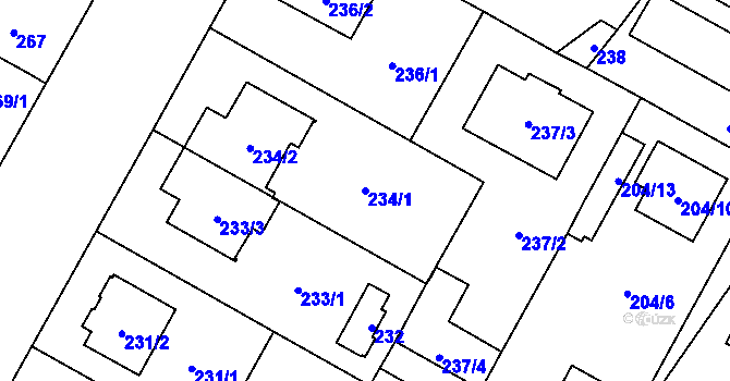 Parcela st. 234/1 v KÚ Bolevec, Katastrální mapa