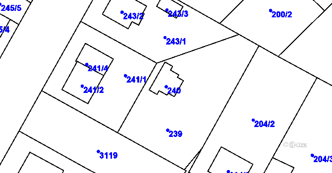 Parcela st. 240 v KÚ Bolevec, Katastrální mapa