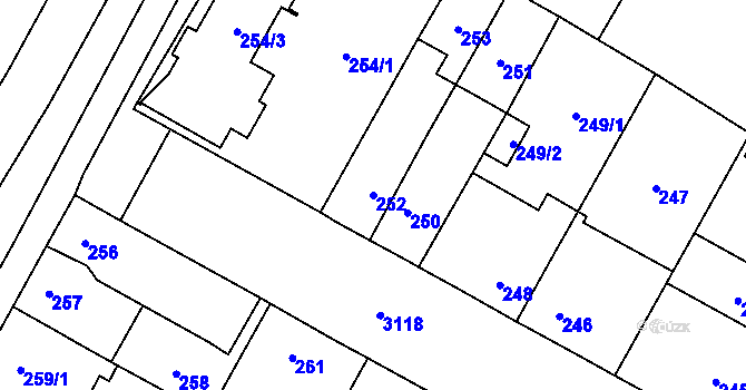 Parcela st. 252 v KÚ Bolevec, Katastrální mapa