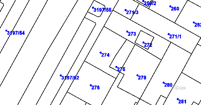 Parcela st. 274 v KÚ Bolevec, Katastrální mapa
