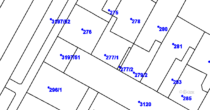 Parcela st. 277/1 v KÚ Bolevec, Katastrální mapa