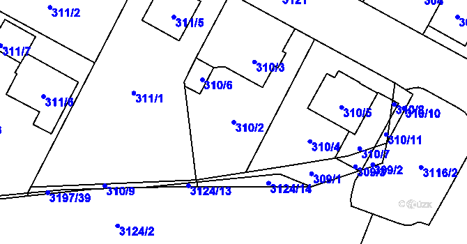 Parcela st. 310/2 v KÚ Bolevec, Katastrální mapa