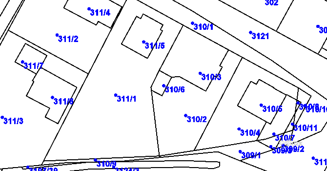 Parcela st. 310/6 v KÚ Bolevec, Katastrální mapa