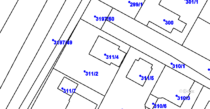 Parcela st. 311/4 v KÚ Bolevec, Katastrální mapa