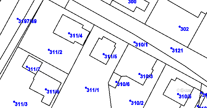 Parcela st. 311/5 v KÚ Bolevec, Katastrální mapa