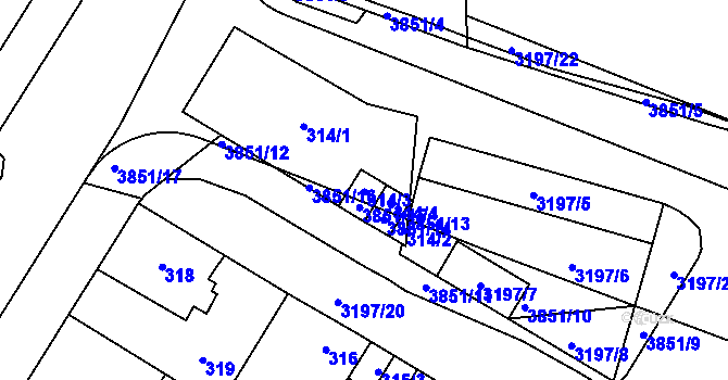 Parcela st. 314/3 v KÚ Bolevec, Katastrální mapa