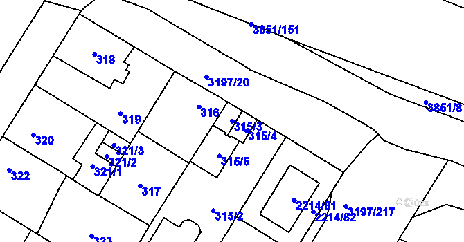 Parcela st. 315/3 v KÚ Bolevec, Katastrální mapa