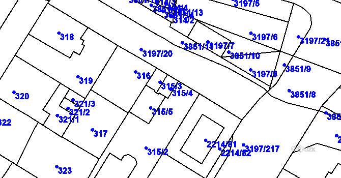 Parcela st. 315/4 v KÚ Bolevec, Katastrální mapa