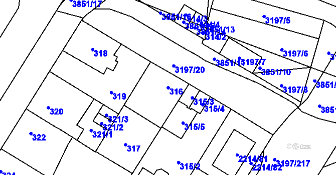 Parcela st. 316 v KÚ Bolevec, Katastrální mapa