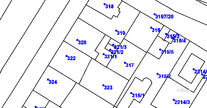 Parcela st. 321/1 v KÚ Bolevec, Katastrální mapa
