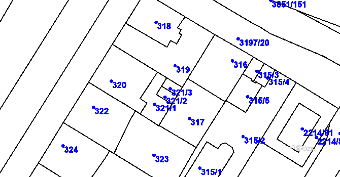Parcela st. 321/3 v KÚ Bolevec, Katastrální mapa