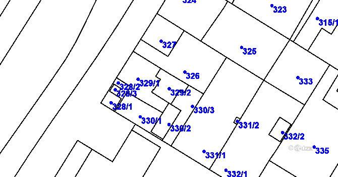 Parcela st. 329/2 v KÚ Bolevec, Katastrální mapa