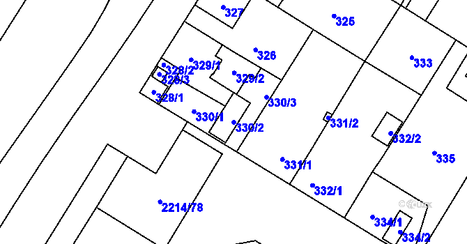 Parcela st. 330/2 v KÚ Bolevec, Katastrální mapa