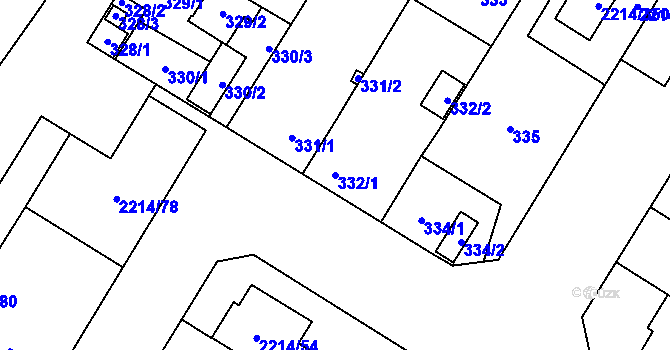 Parcela st. 332/1 v KÚ Bolevec, Katastrální mapa