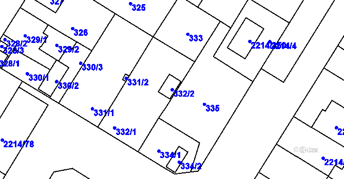 Parcela st. 332/2 v KÚ Bolevec, Katastrální mapa