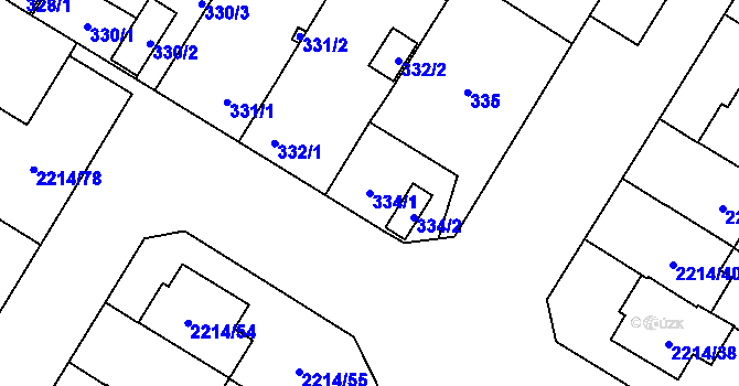 Parcela st. 334/1 v KÚ Bolevec, Katastrální mapa
