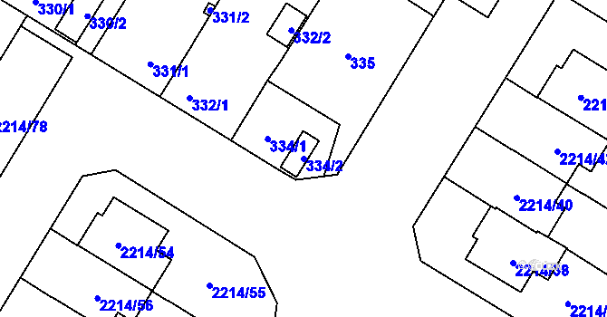 Parcela st. 334/2 v KÚ Bolevec, Katastrální mapa