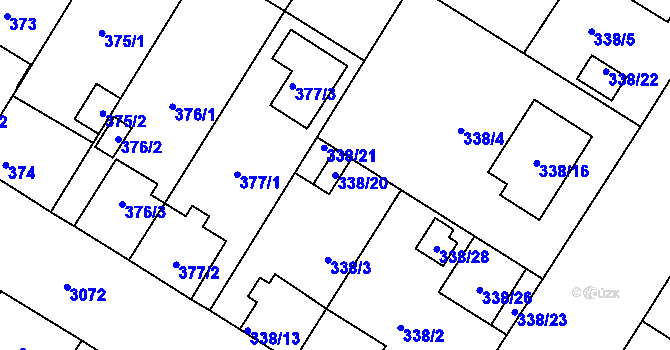Parcela st. 338/20 v KÚ Bolevec, Katastrální mapa