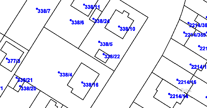 Parcela st. 338/22 v KÚ Bolevec, Katastrální mapa