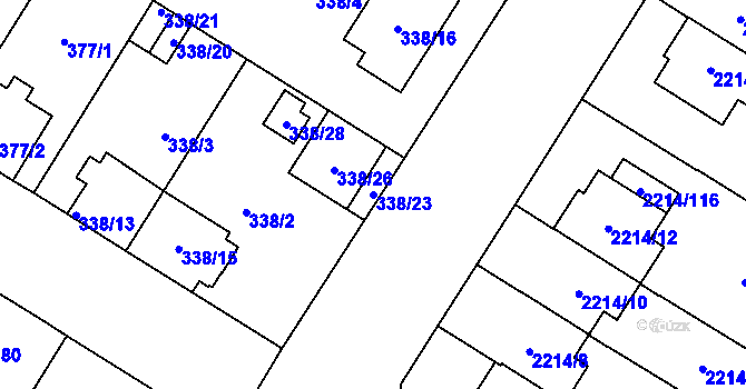 Parcela st. 338/23 v KÚ Bolevec, Katastrální mapa