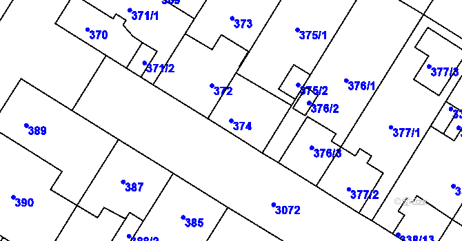 Parcela st. 374 v KÚ Bolevec, Katastrální mapa