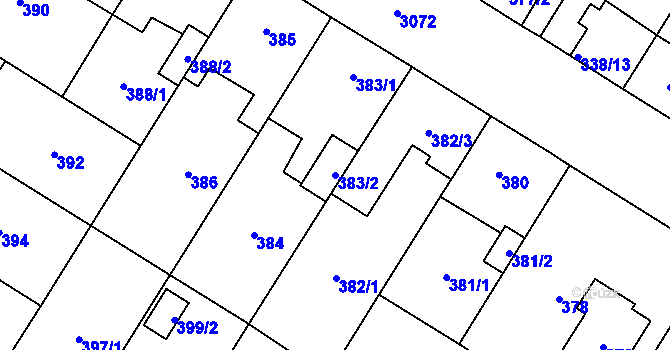 Parcela st. 383/2 v KÚ Bolevec, Katastrální mapa