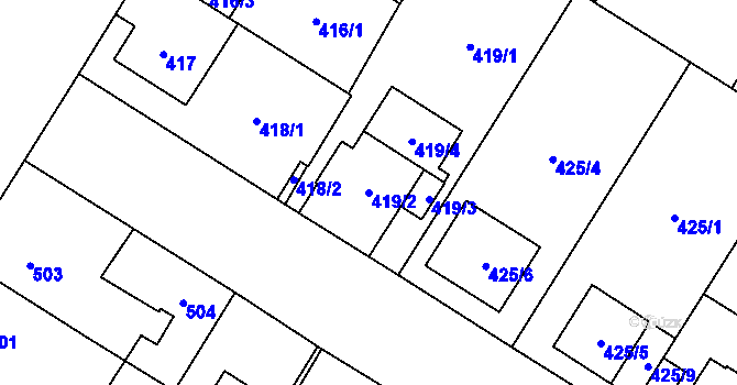 Parcela st. 419/2 v KÚ Bolevec, Katastrální mapa