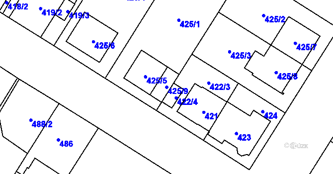 Parcela st. 425/9 v KÚ Bolevec, Katastrální mapa