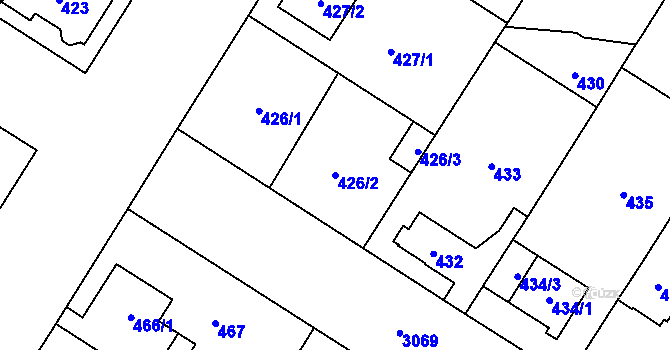Parcela st. 426/2 v KÚ Bolevec, Katastrální mapa