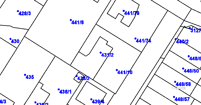 Parcela st. 431/2 v KÚ Bolevec, Katastrální mapa