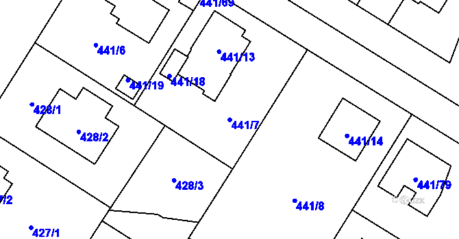 Parcela st. 441/7 v KÚ Bolevec, Katastrální mapa